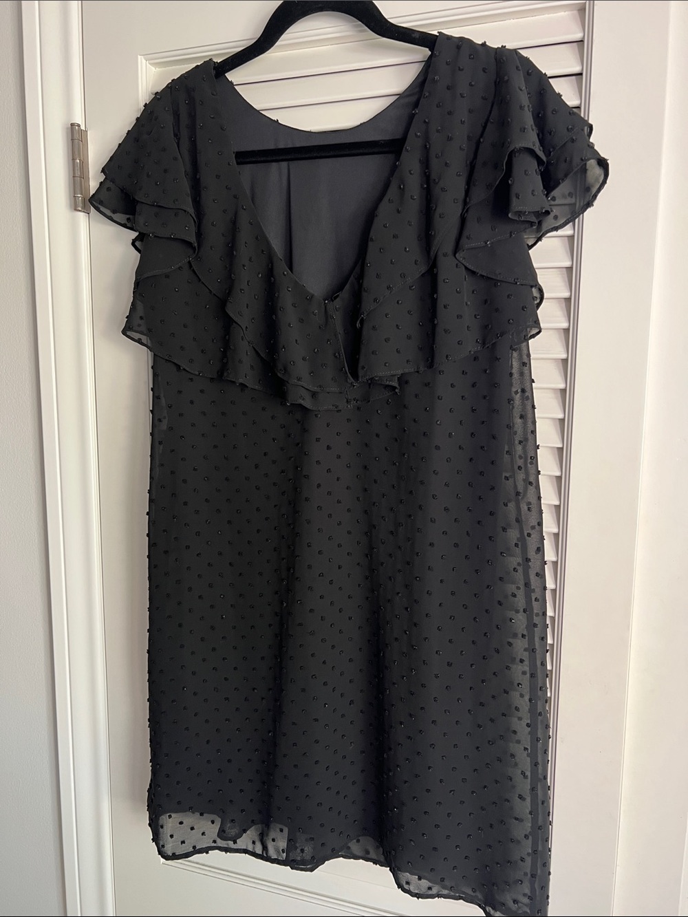 Zara Black Ruffled Swiss Dot Mini Dress